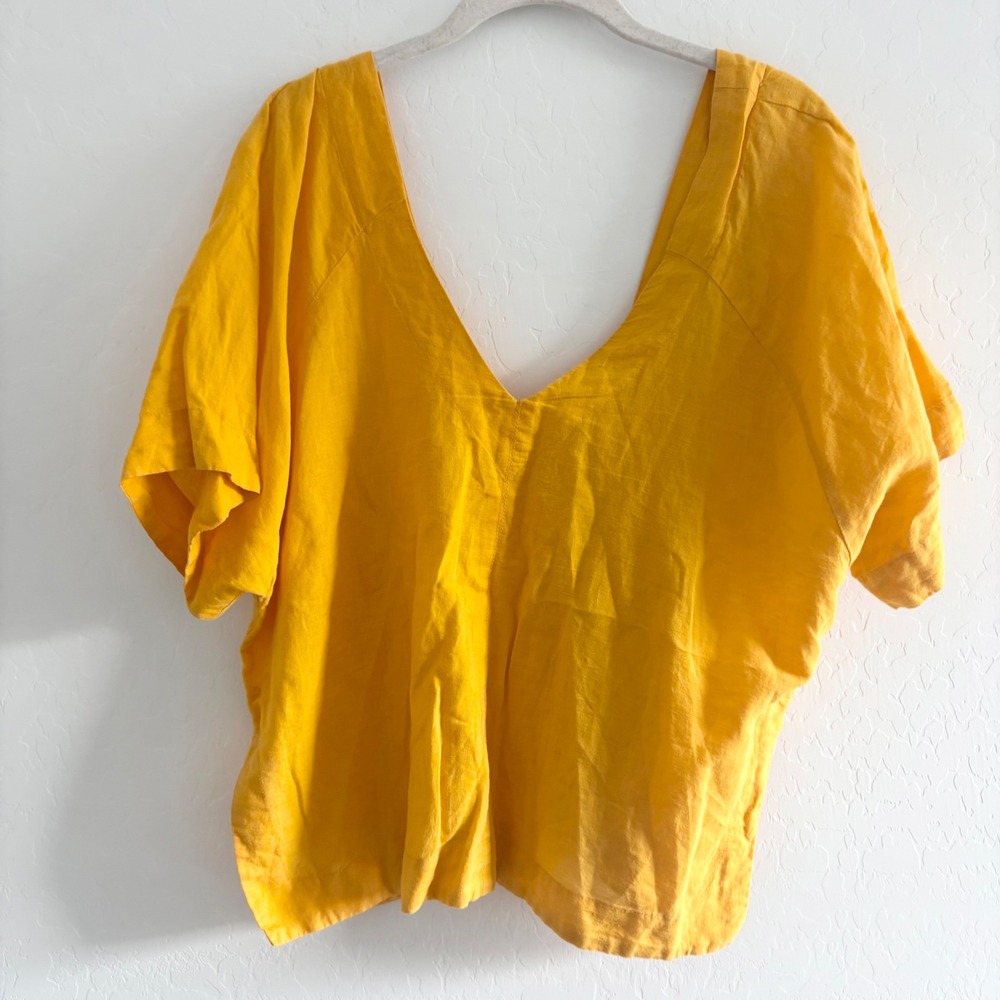 Free People Memory Of Love Top Yellow Linen Cotton Button Front V-Neck S - Picture 8 of 8